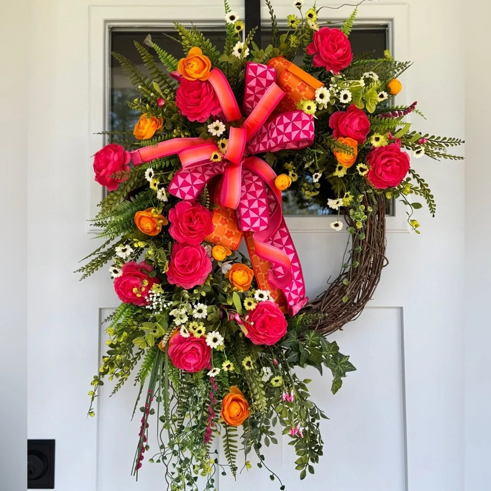 Pink and Orange Floral Wreath